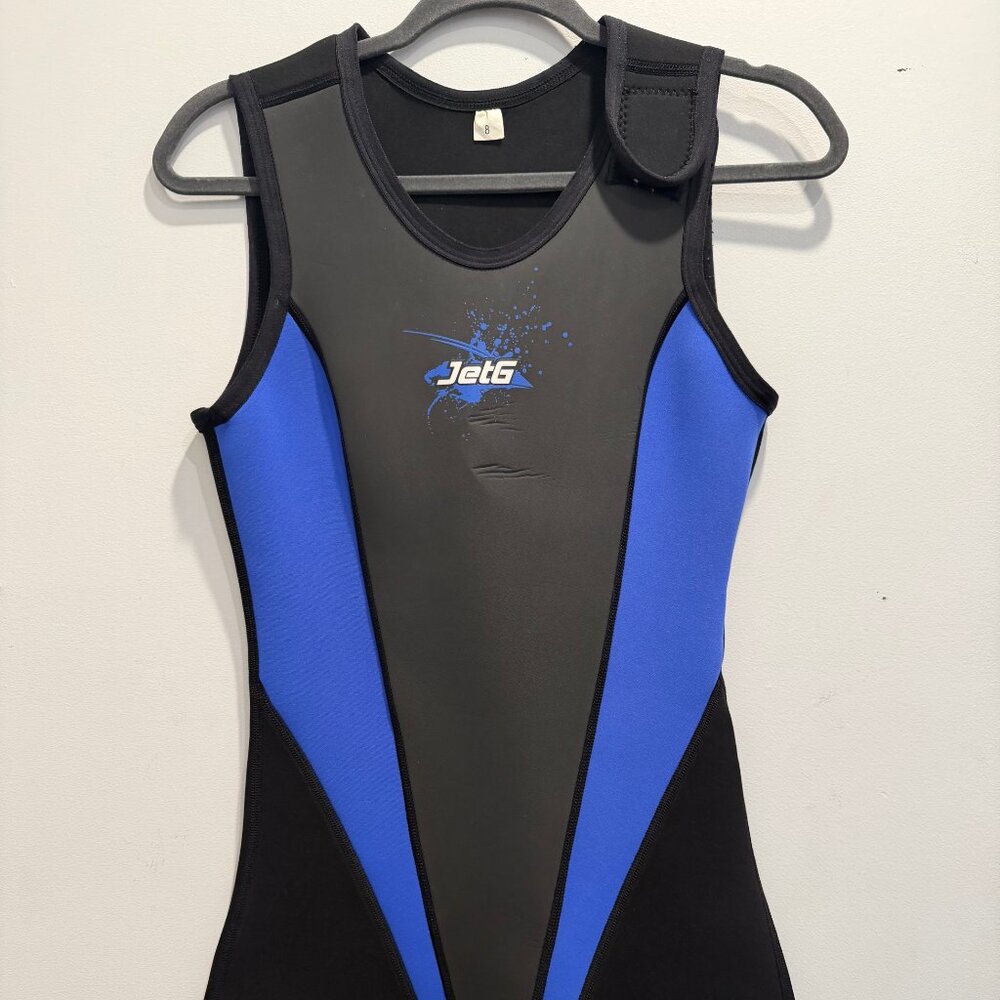 JetG Gladiator Full Body Wetsuit Size 8 Black Blue Neoprene Surf Dive Snorkel Je